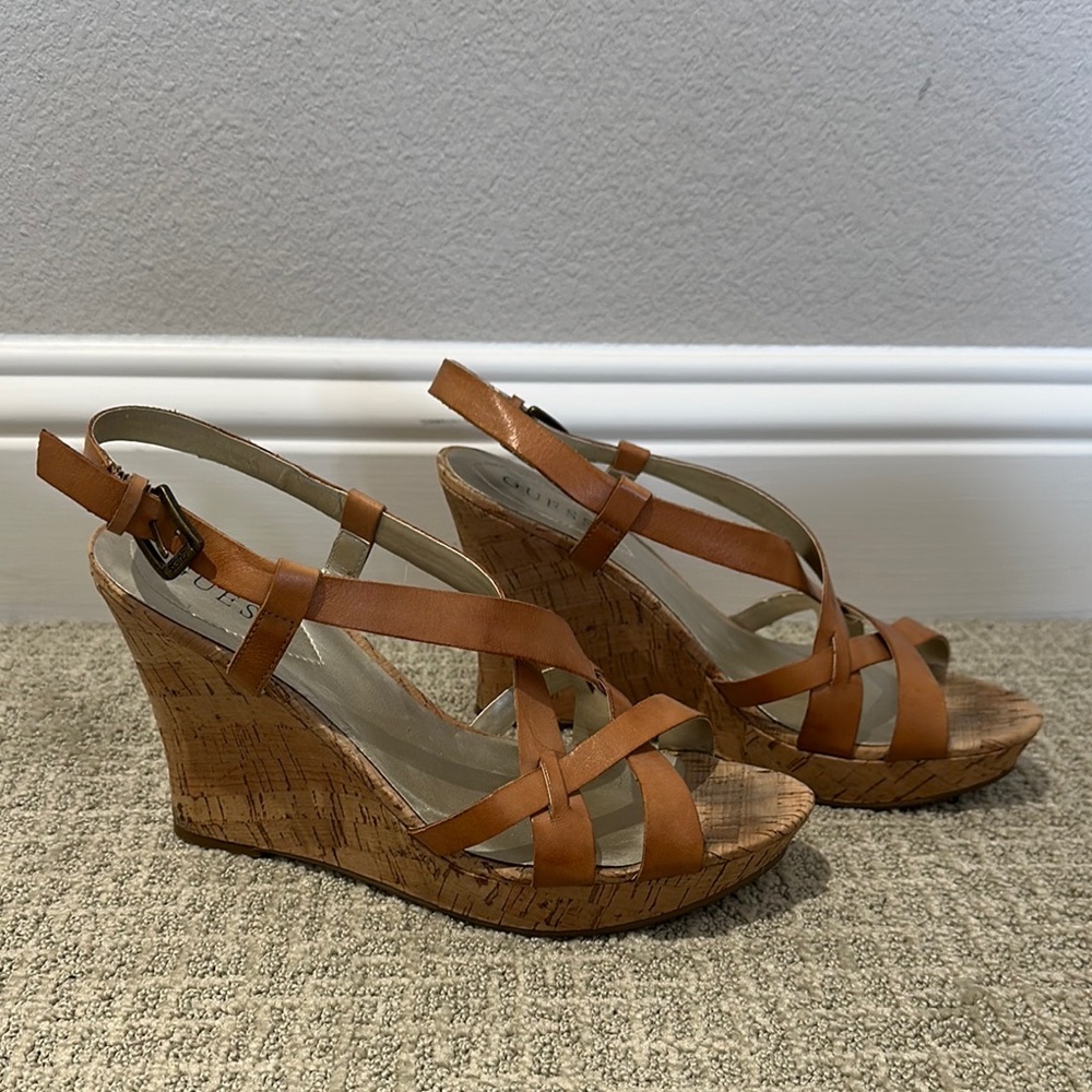 Guess Women's Tan Wedge Sandals